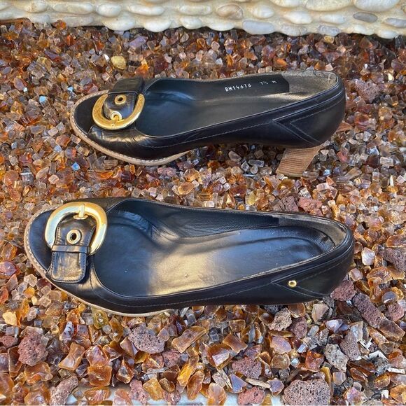 Stuart Weitzman Black Open Toe Buckle Shoes/Mules Block Heel Sandals. Size 7.5 - Picture 5 of 9